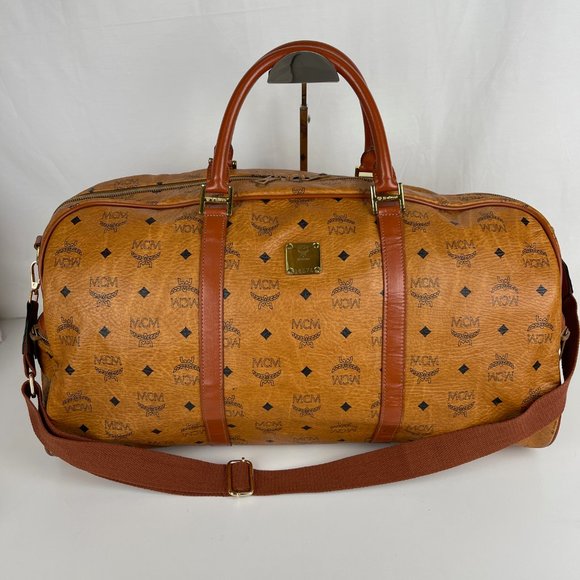 MCM Handbags - MCM Cognac Monogram Visetos Boston Duffle Travel Bag